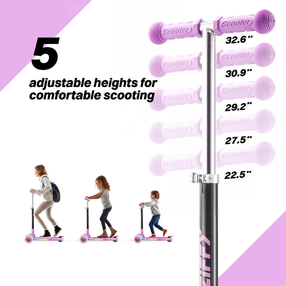JOVA-ZIFFY 3 Wheel Scooter for Kids 3-5 - LED Light-Up Wheels, Purple
