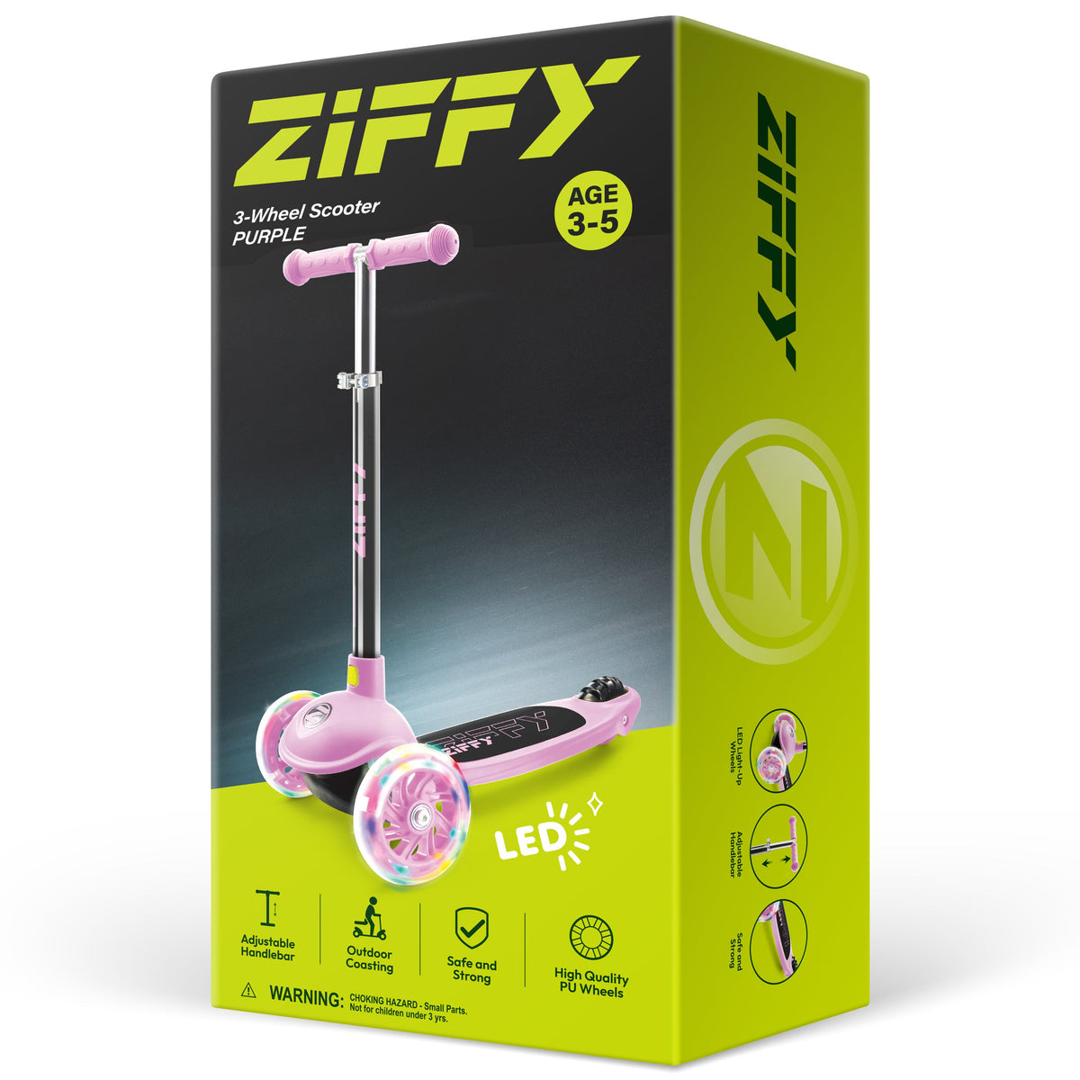JOVA-ZIFFY 3 Wheel Scooter for Kids 3-5 - LED Light-Up Wheels, Purple