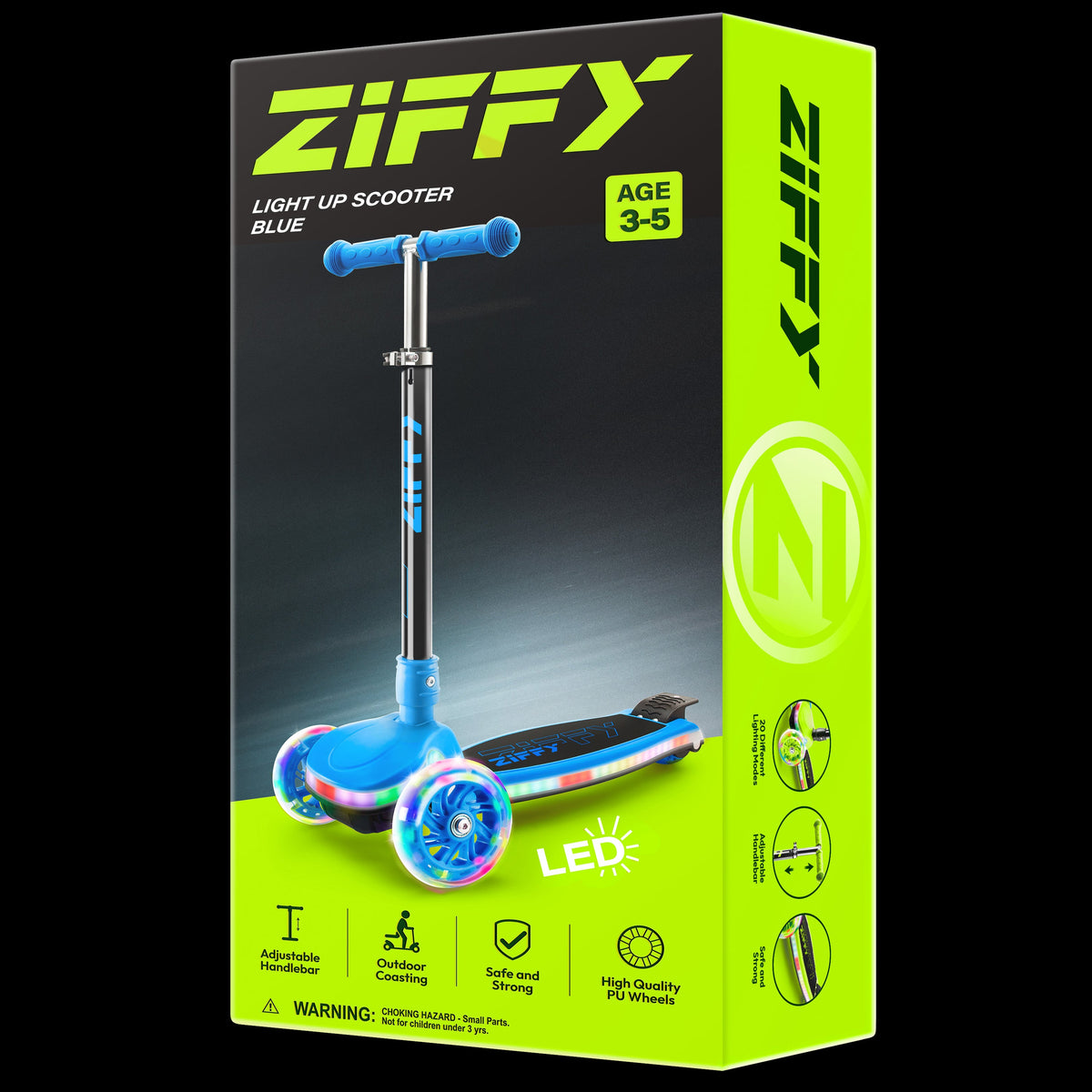 JOVA-ZIFFY Light-Up 3 Wheel Scooter - 20 LED Kick Scooter, Blue