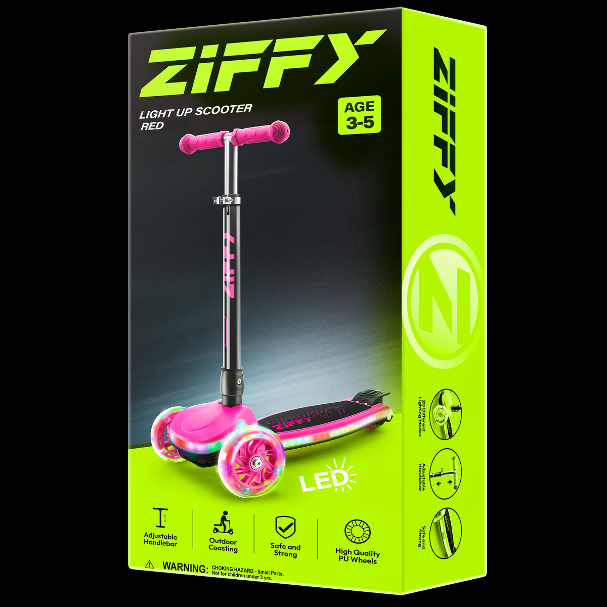 JOVA-ZIFFY Light-Up 3 Wheel Scooter - 20 LED Kick Scooter, Red