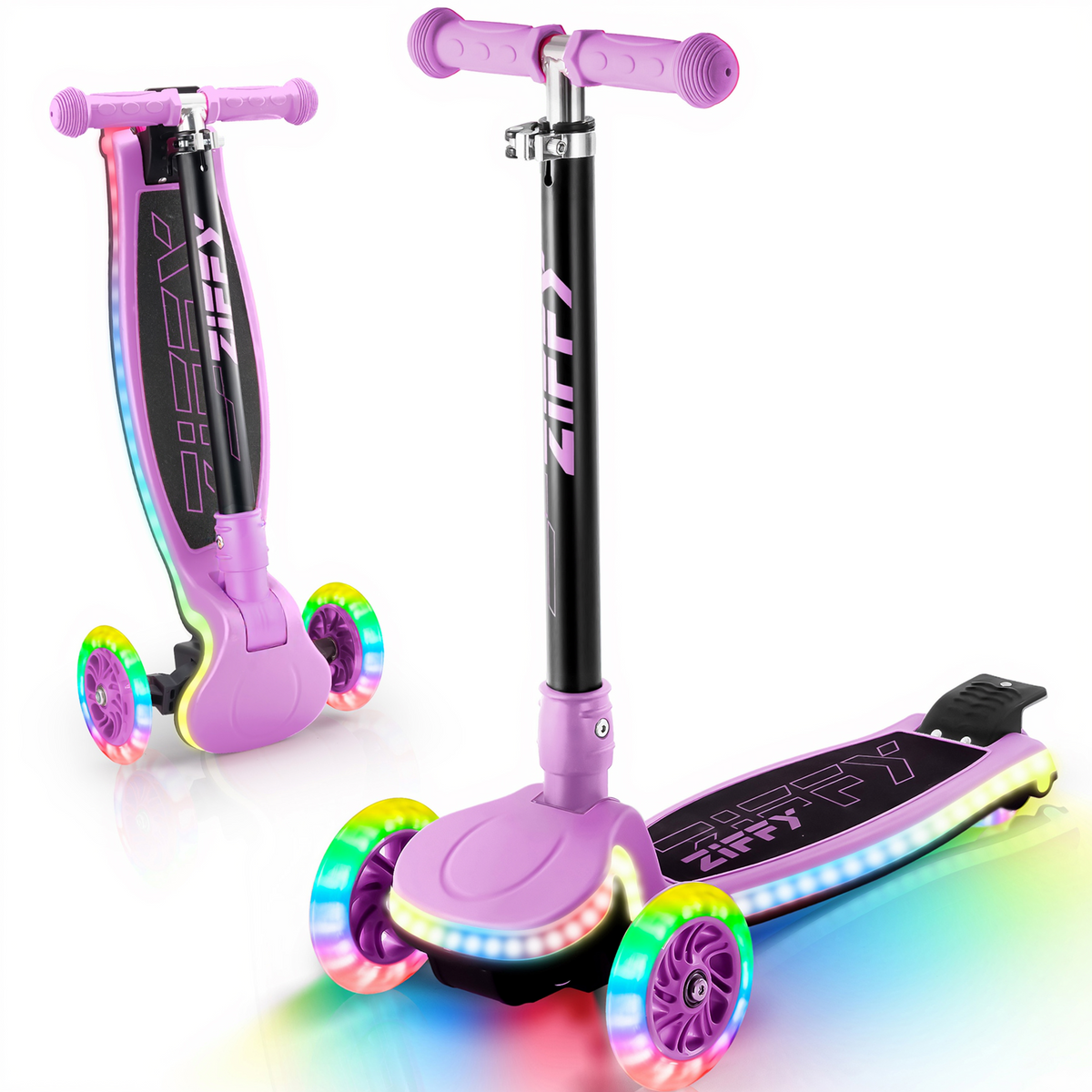 JOVA-ZIFFY Light-Up 3 Wheel Scooter - 20 LED Kick Scooter, Purple