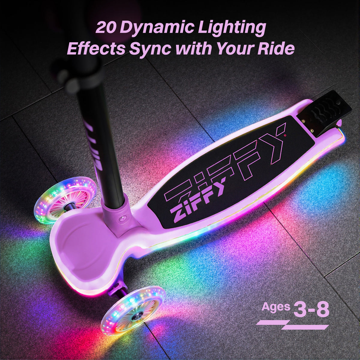 JOVA-ZIFFY Light-Up 3 Wheel Scooter - 20 LED Kick Scooter, Purple