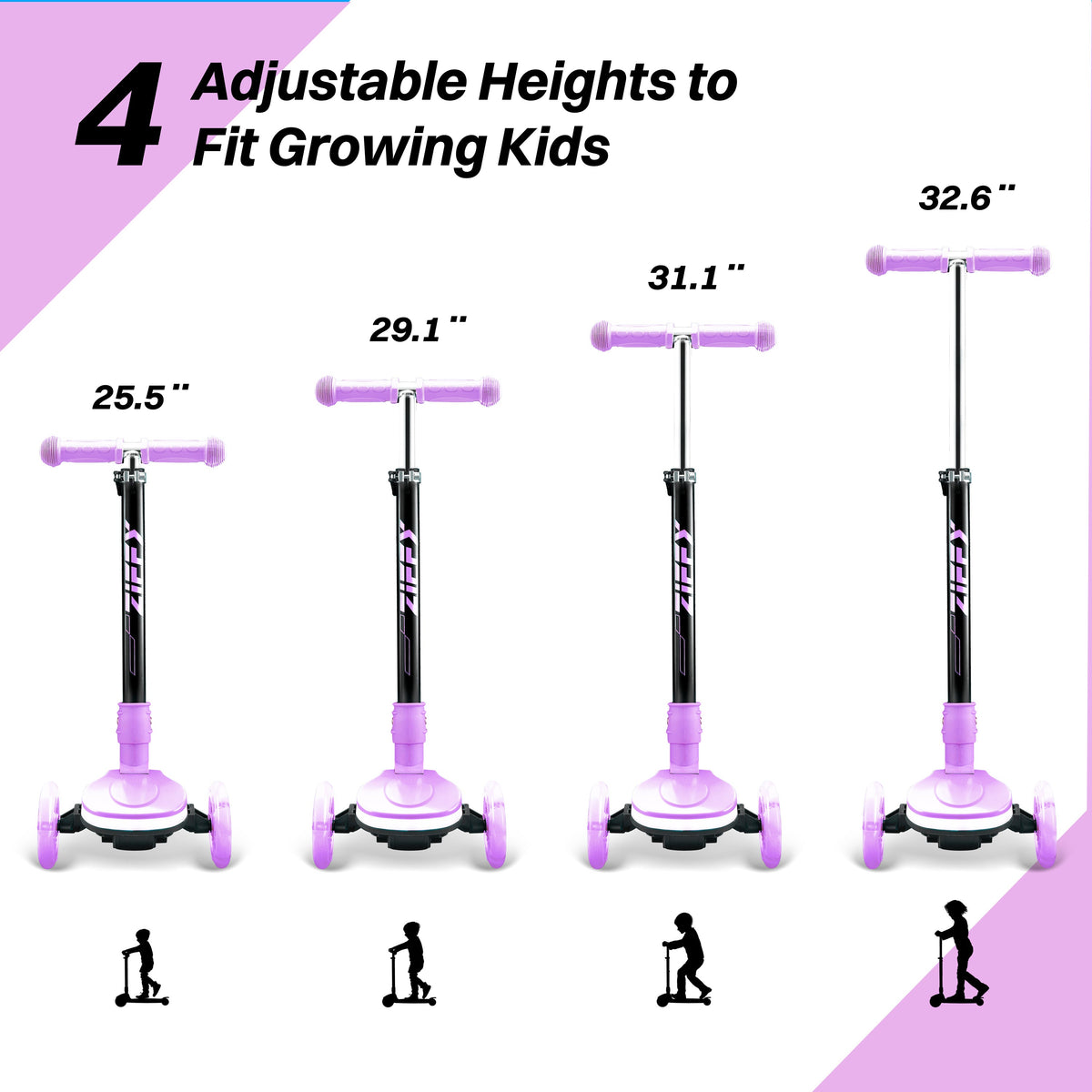JOVA-ZIFFY Light-Up 3 Wheel Scooter - 20 LED Kick Scooter, Purple