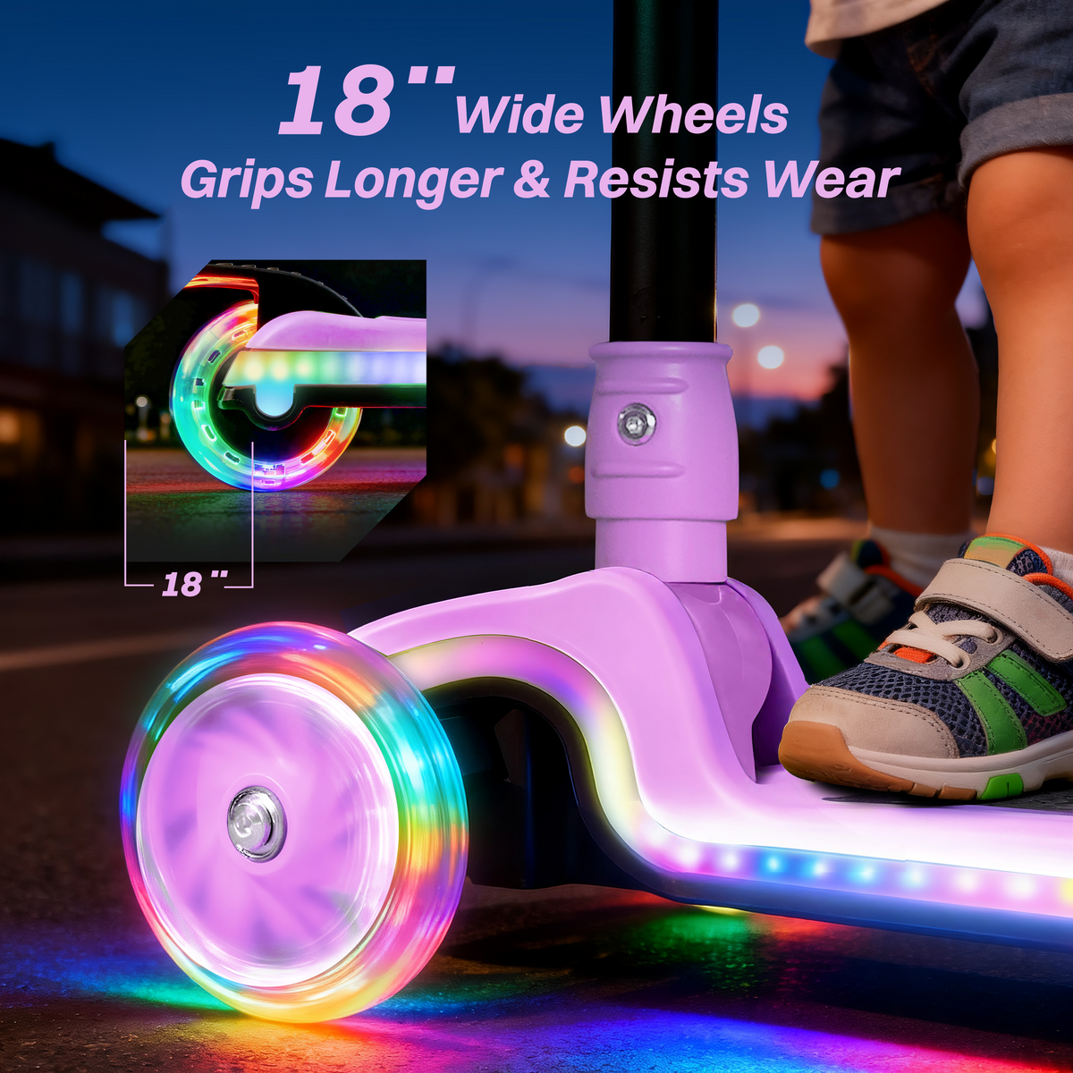 JOVA-ZIFFY Light-Up 3 Wheel Scooter - 20 LED Kick Scooter, Purple