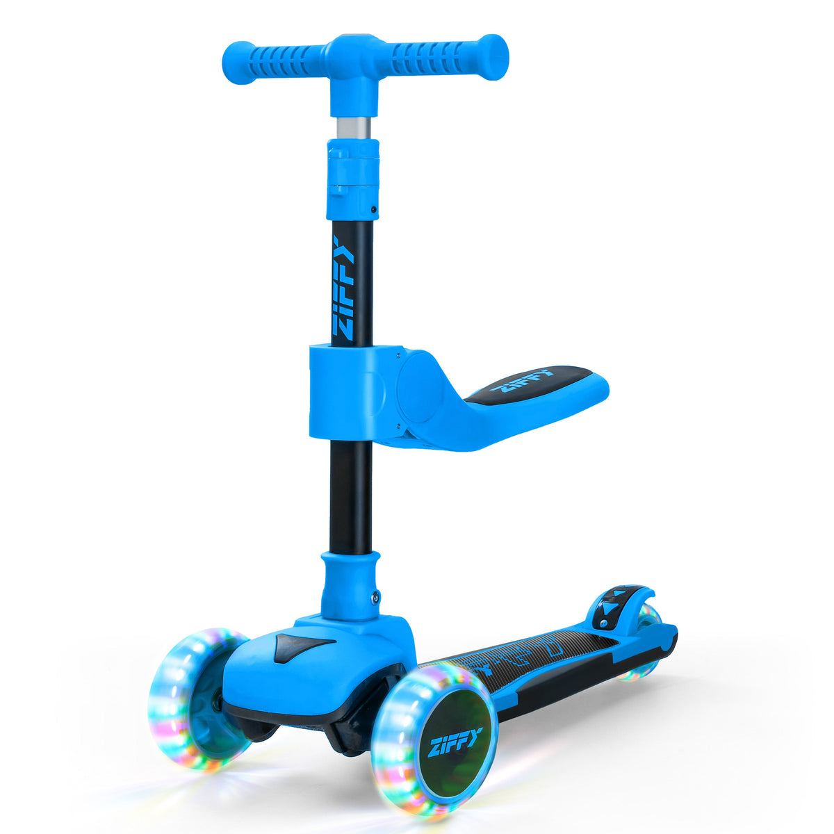 JOVA-ZIFFY 2-in-1 Kids Scooter with Seat - Light-Up 3 Wheel Scooter, Blue