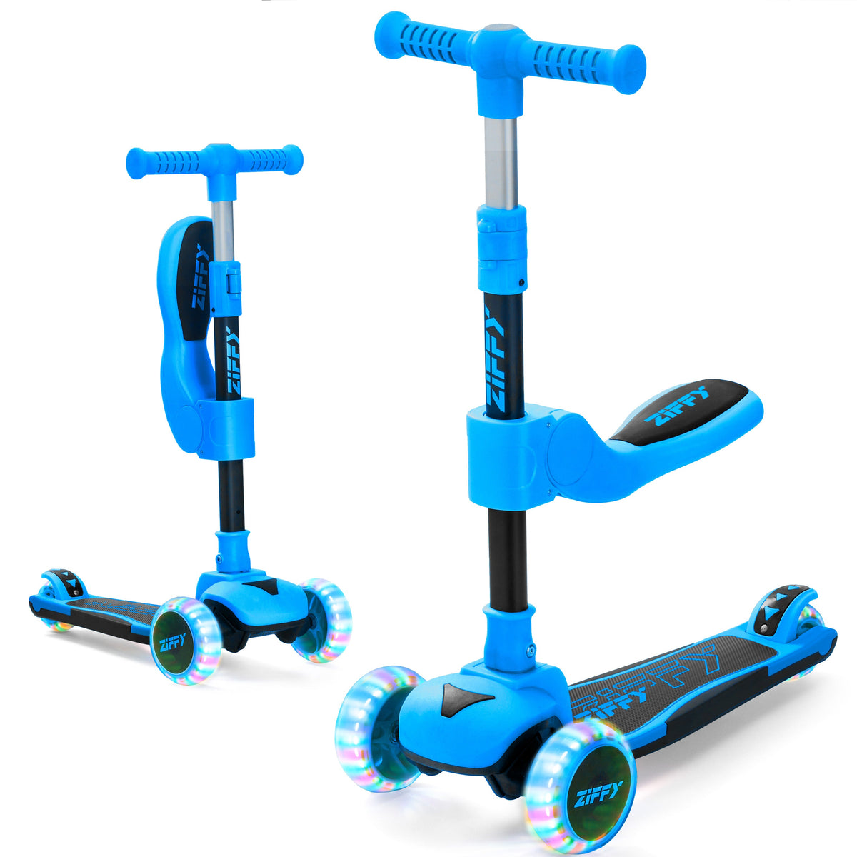 JOVA-ZIFFY 2-in-1 Kids Scooter with Seat - Light-Up 3 Wheel Scooter, Blue