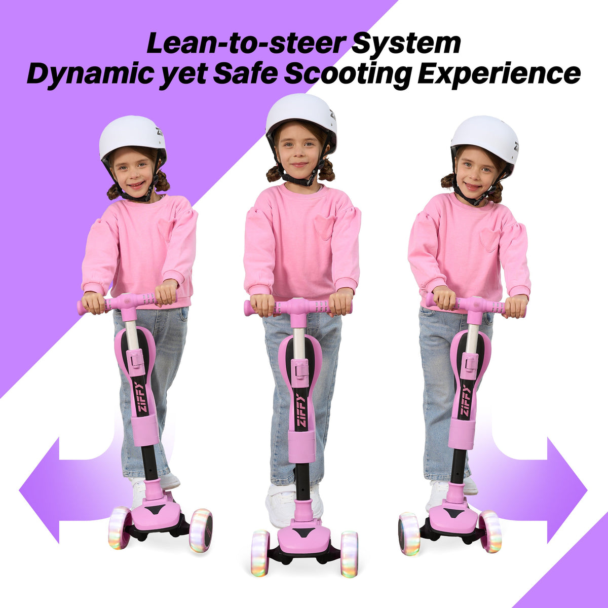JOVA-ZIFFY 2-in-1 Kids Scooter with Seat - Light-Up 3 Wheel Scooter, Purple