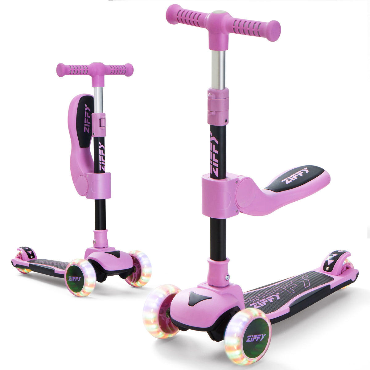 JOVA-ZIFFY 2-in-1 Kids Scooter with Seat - Light-Up 3 Wheel Scooter, Purple