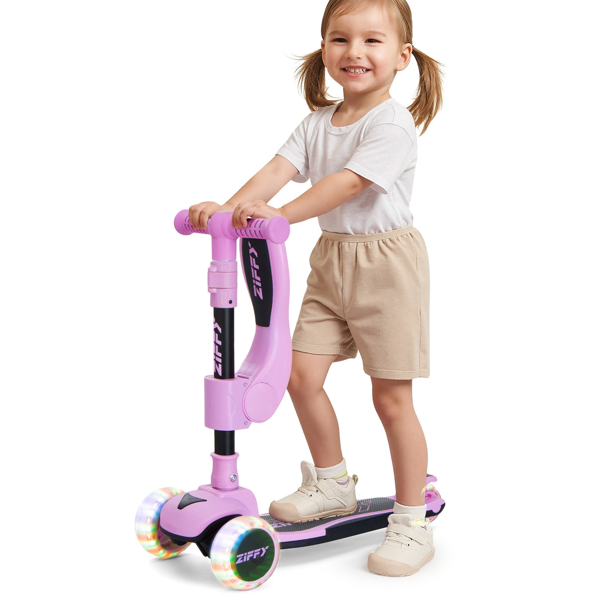 JOVA-ZIFFY 2-in-1 Kids Scooter with Seat - Light-Up 3 Wheel Scooter, Purple