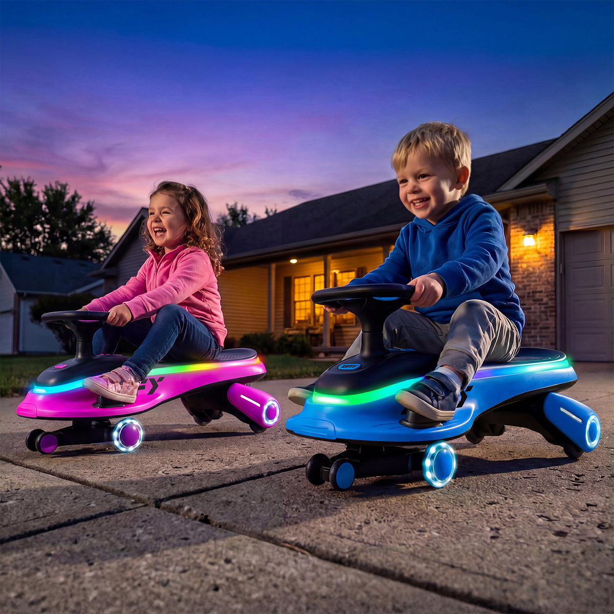 JOVA-ZIFFY 45W Electric Wiggle Car - Light-Up Ride-On Toy, Pink