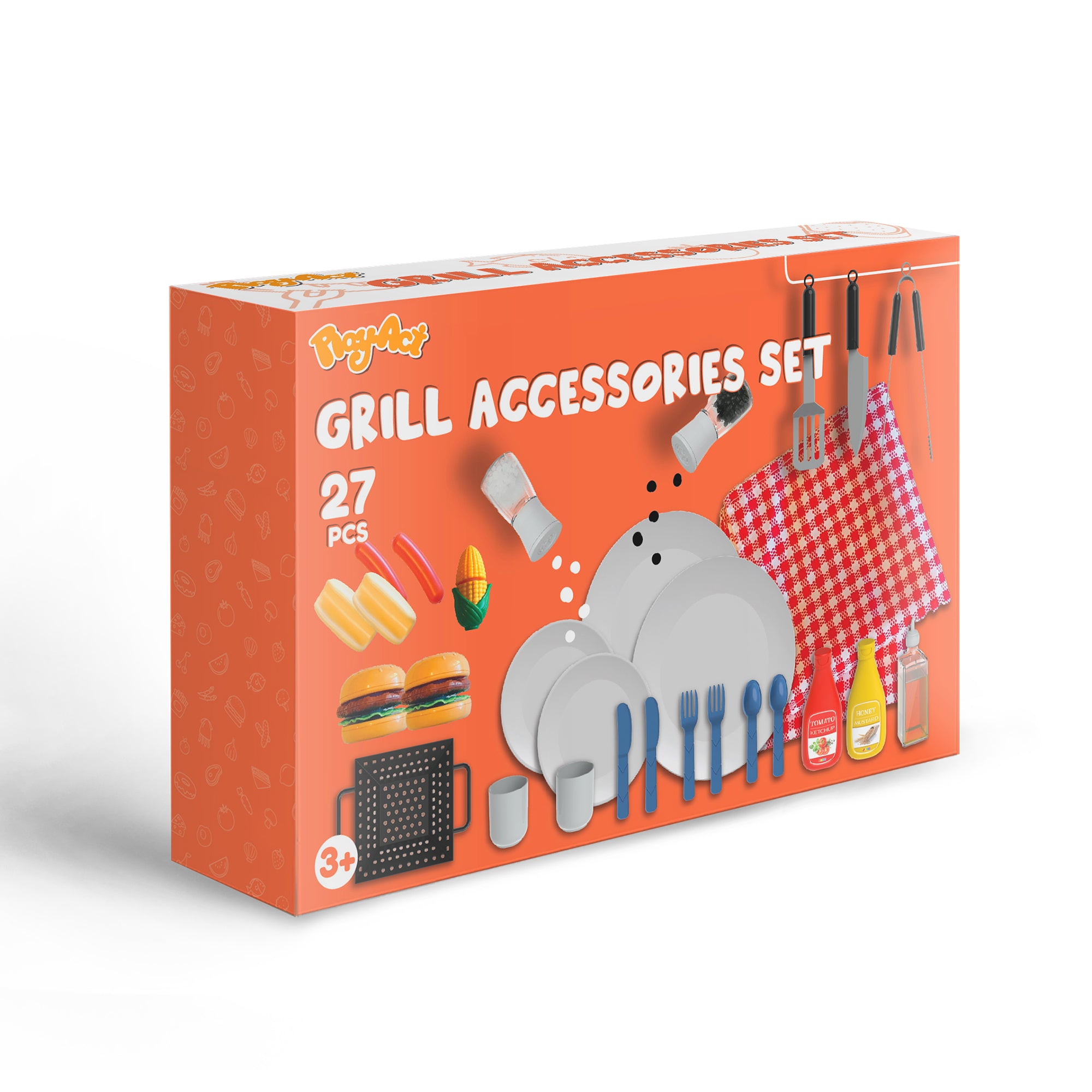 Play-Act 27-Piece Kids BBQ Grill & Play Food Set Ages 3+