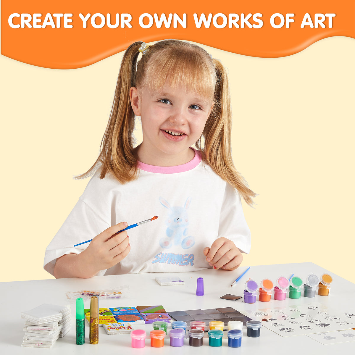 JOYIN 24-Piece DIY Paint Your Own Magnetic Tile Art Kit