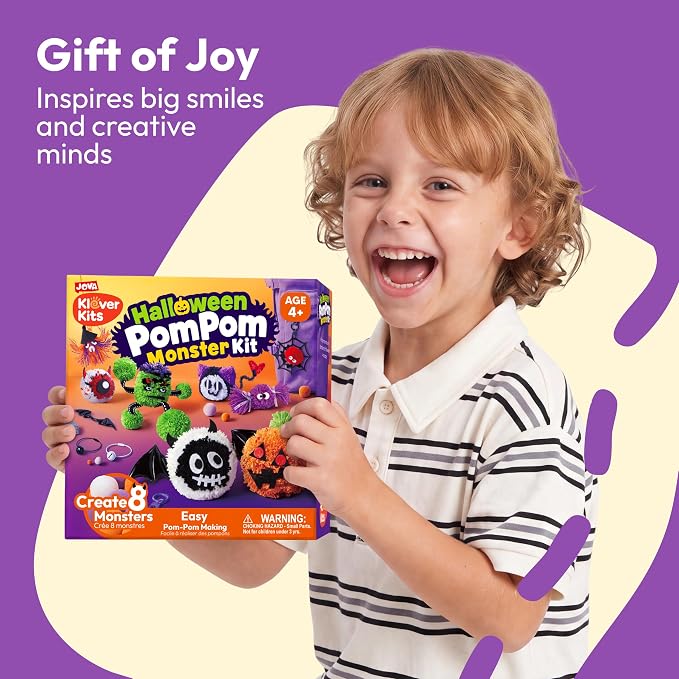 Klever Kits Halloween Pom Pom Monster Kits - DIY Plush Keychain Craft