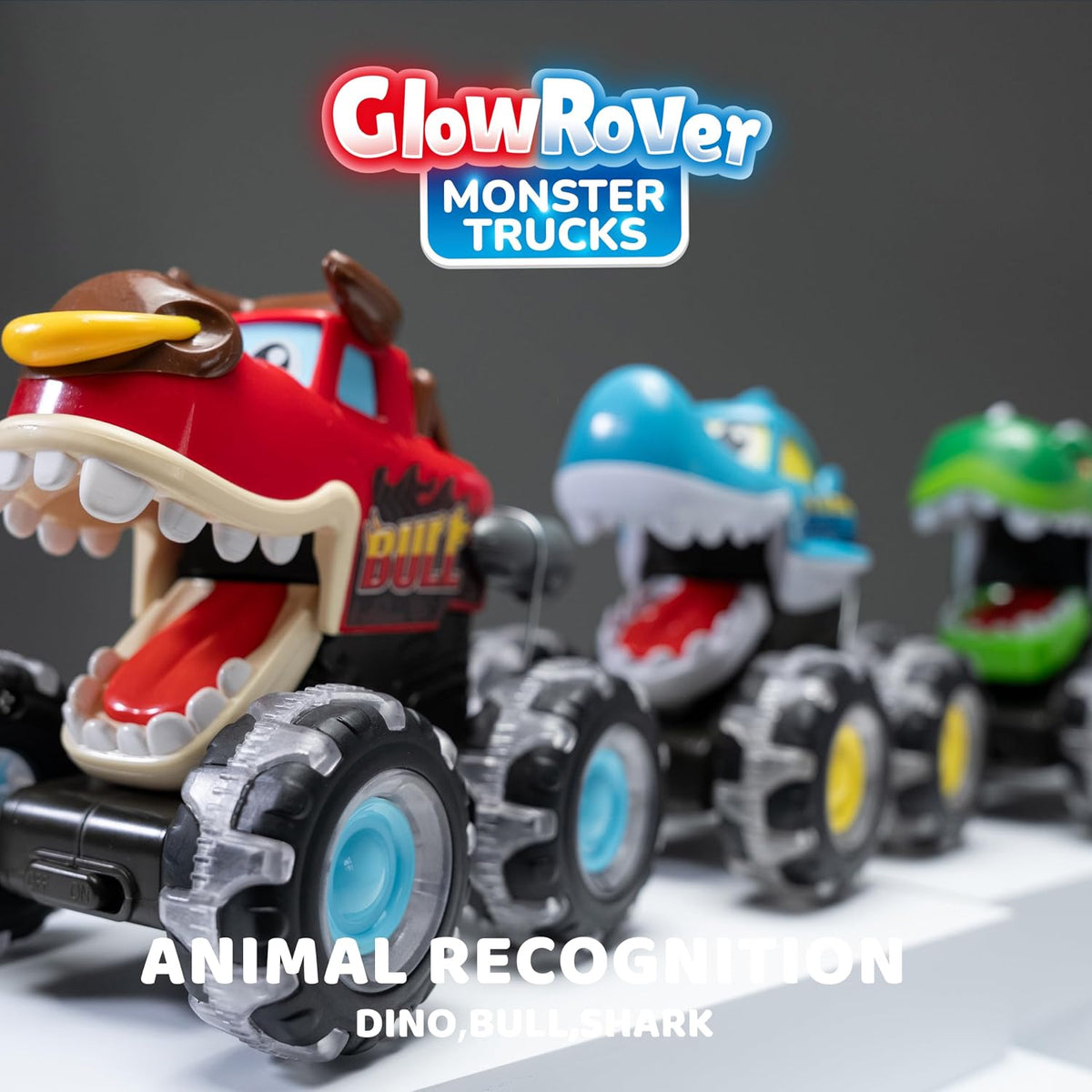 VROOMIX 3 Pack Monster Truck Toy - Motion Activated LED Light Up Cars