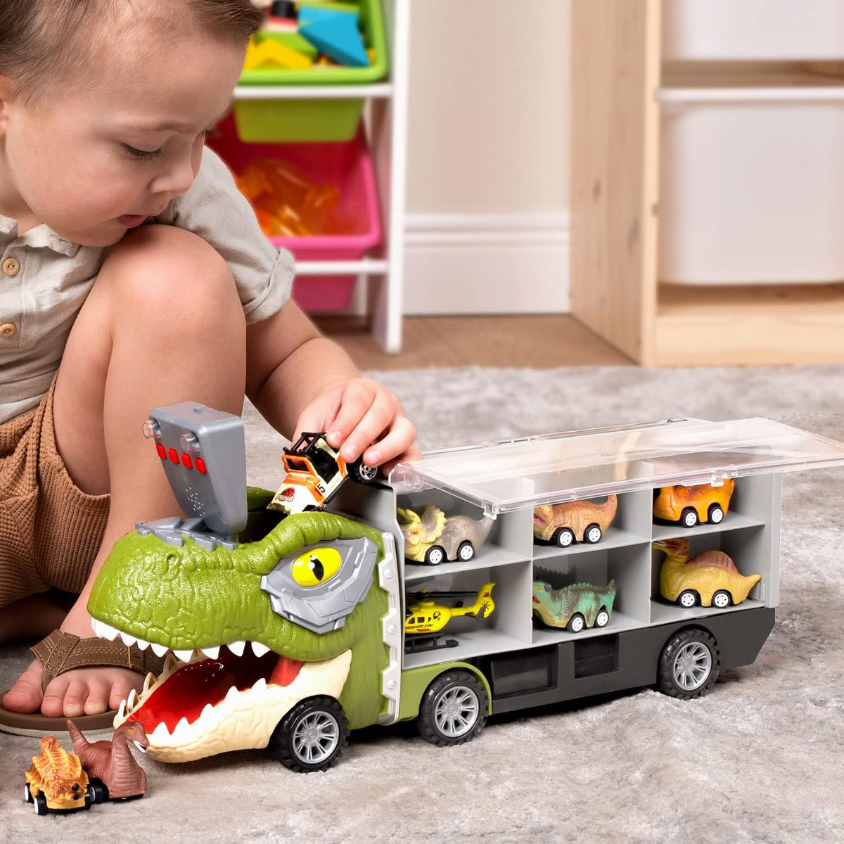 Vroomix Tyrannosaurus Carrier Truck - 6 Dinosaurs, Music & Lights