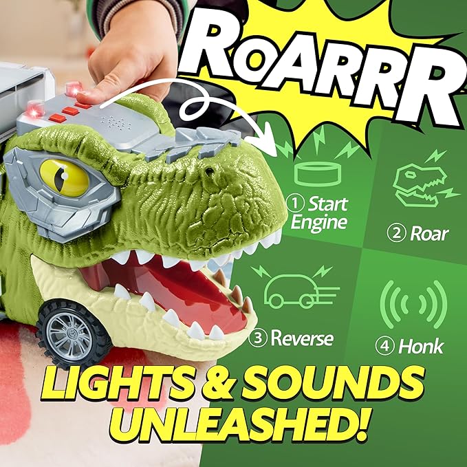 Vroomix Tyrannosaurus Carrier Truck - 6 Dinosaurs, Music & Lights