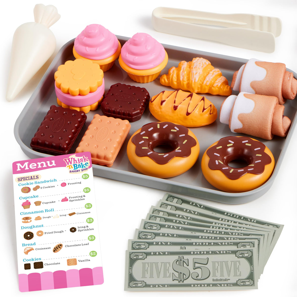 Play-Act 17 PCS Cookie Play Food Set - Bakery Tray & Play Money for Kids