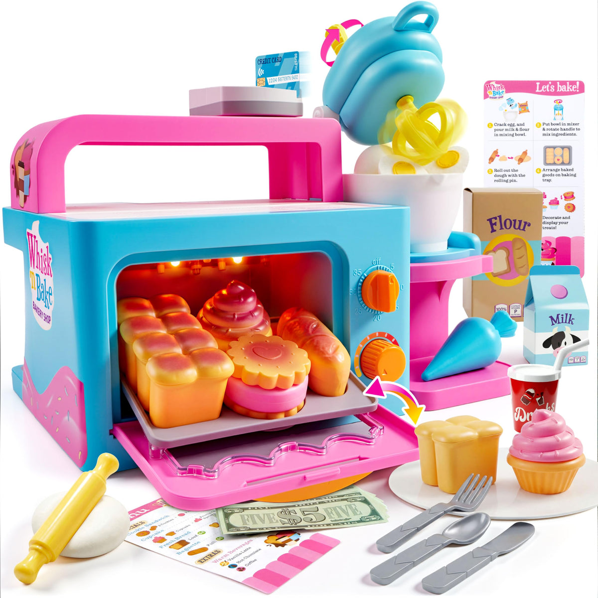 Play-Act 20 PCS Bakery Shop Pretend Toy - Light & Sound Oven for Kids