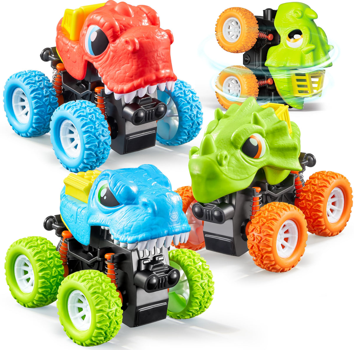 VROOMIX 3-Pack Friction Powered Dinosaur Monster Truck Toys for Kids