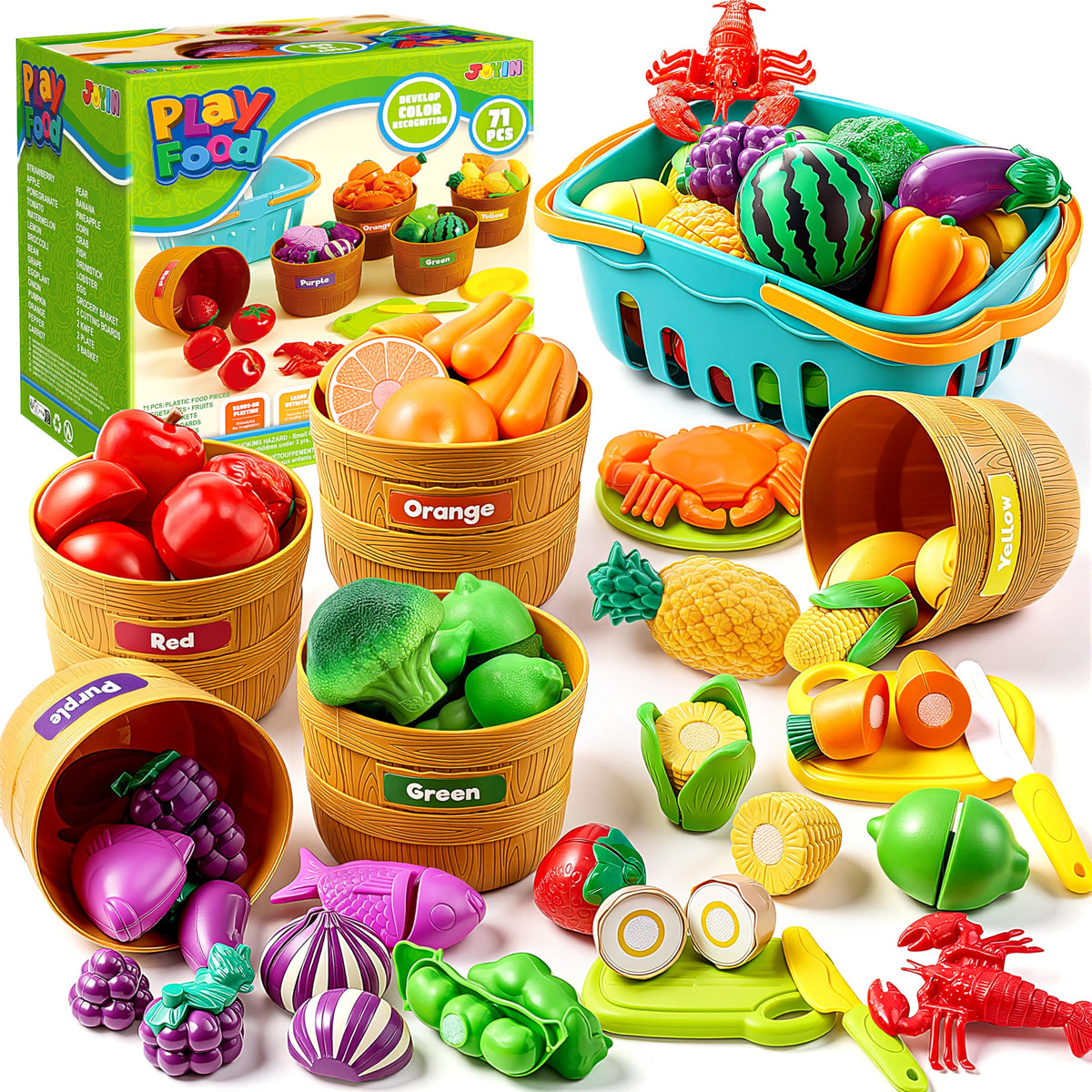 Play-Act Cutting Play Food Set - Color Sorting Learning Toy for Kids