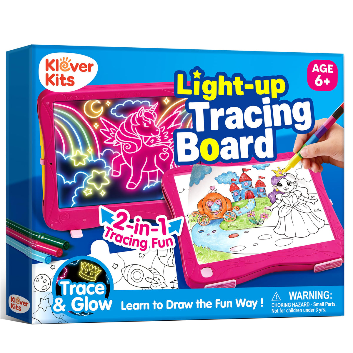 Klever Kits 2-in-1 Neon LED Drawing Tablet & Light-Up Tracing Pad