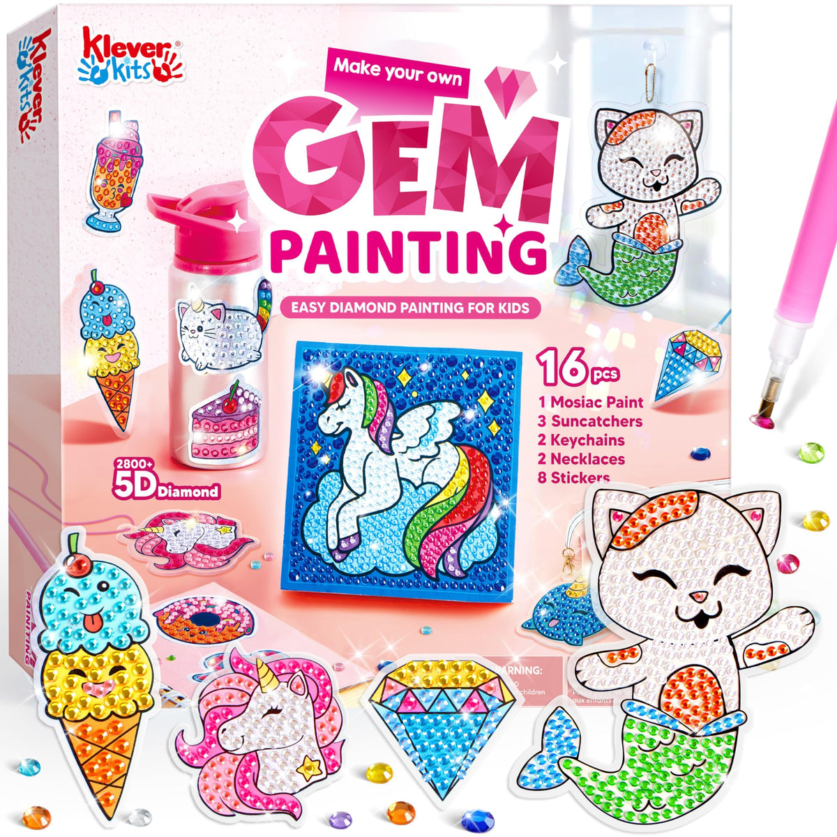 Klever Kits 16 Projects Gem Painting - 5D Diamond Art Kit for Girls 6-12