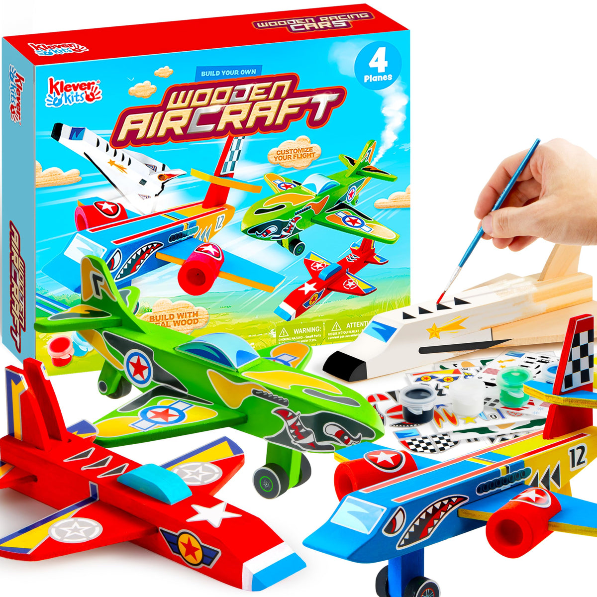 Klever Kits 4 DIY Wooden Aircrafts - Build & Paint Your Own Airplane Kit