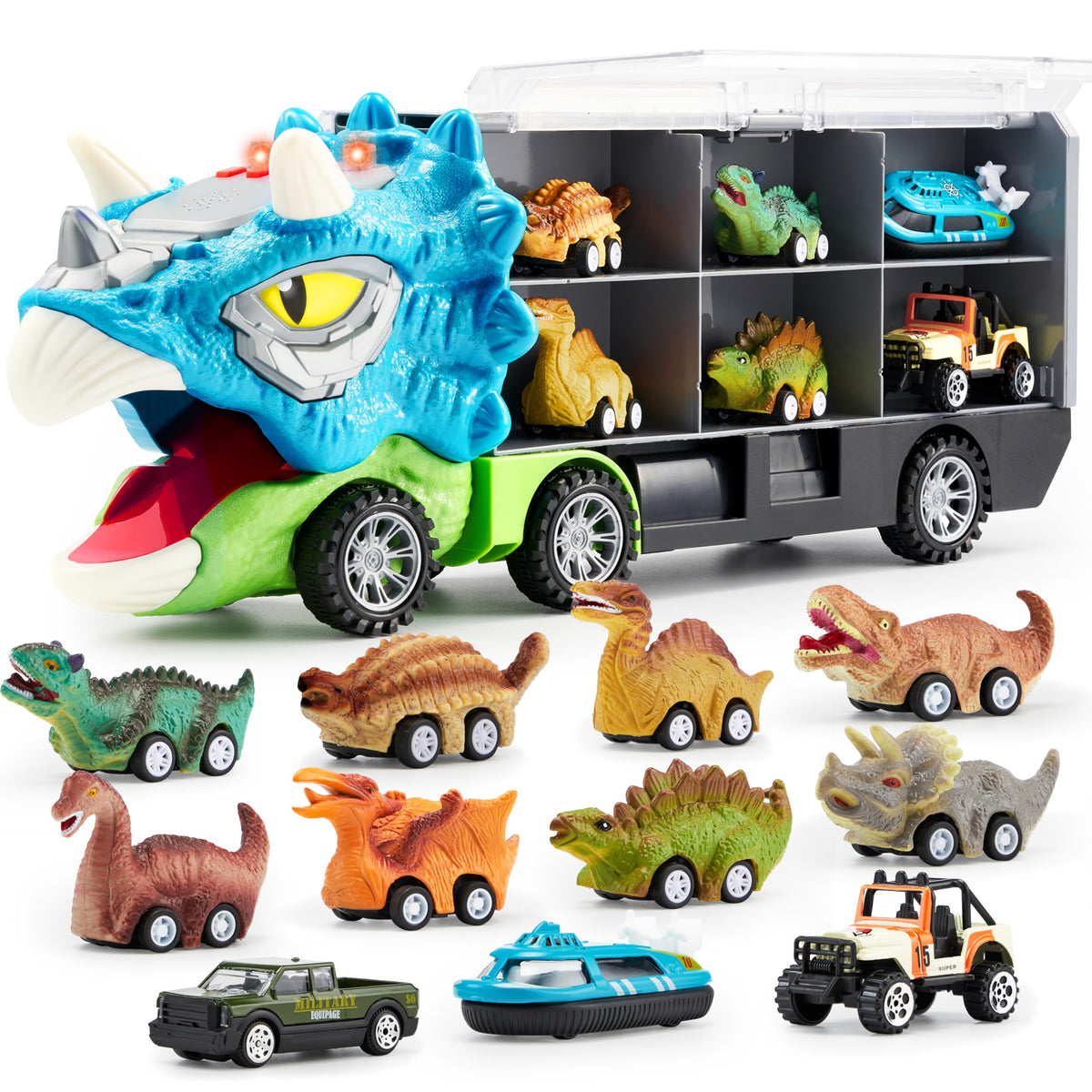 Vroomix Triceratops Carrier Truck - 6 Dinosaurs, Music & Lights