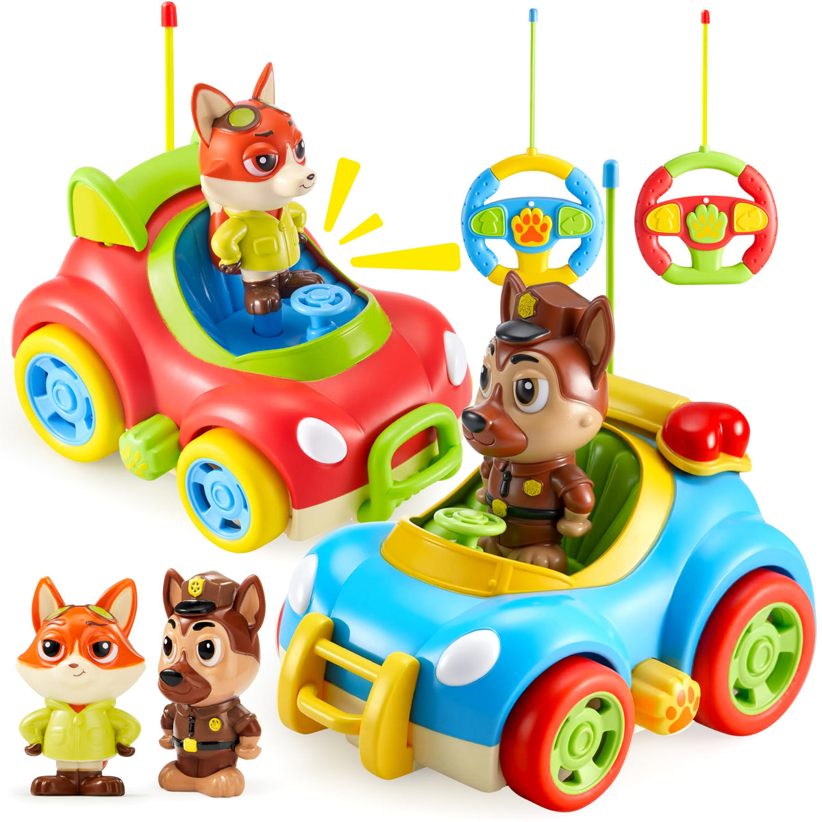 VROOMIX 2 Pack Remote Control Car - LED Lights, Sounds & Music for Kids