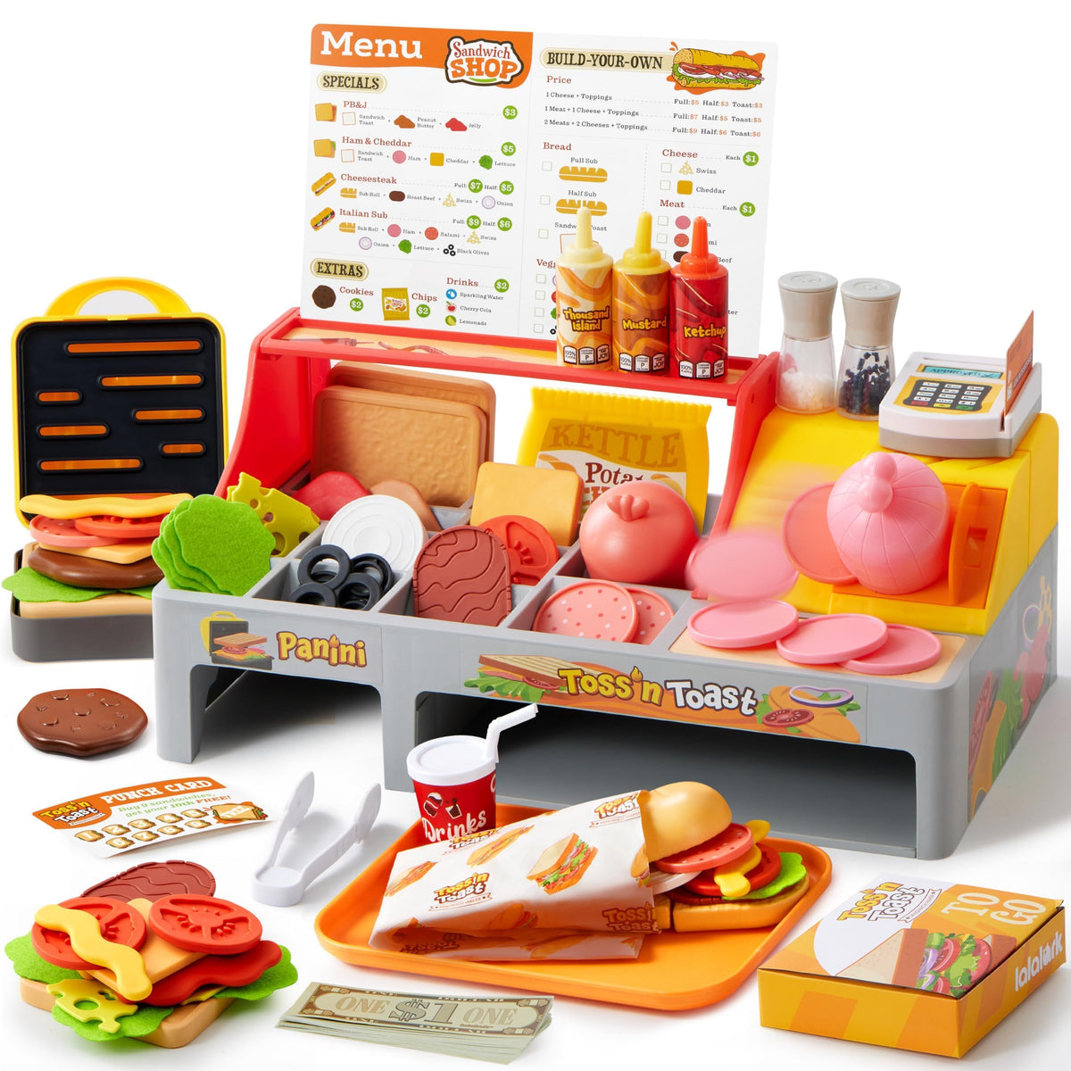 Play-Act Sandwich Food Toys & Cash Register - Kids Play Kitchen Set