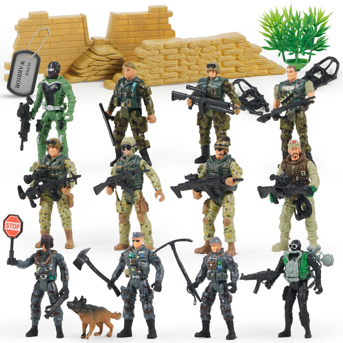 VROOMIX 16-Piece Army Ranger Soldier Set with Action Figures & Weapon Accessories