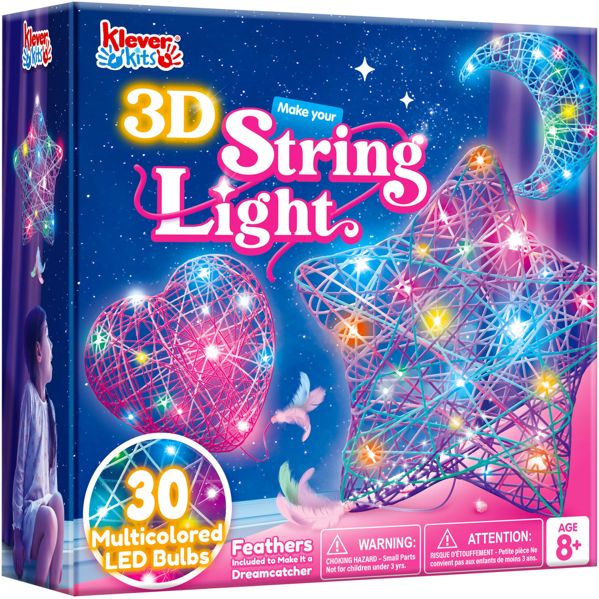 Klever Kits 3D String Art Kit - Light Up Toy with 30 LED Bulbs for Ages 8+