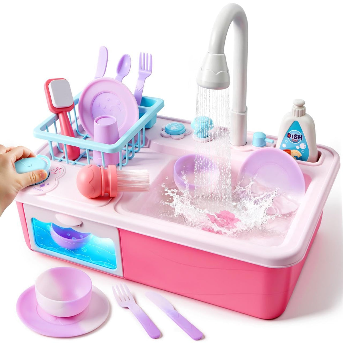 Play-Act Play Sink with Running Water - Color Changing Kitchen Toy, Pink