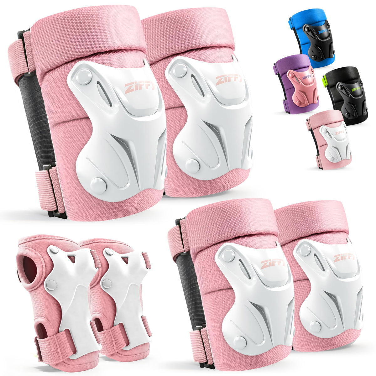 ZIFFY Kids Knee & Elbow Pads Set with Wrist Guards - Adjustable Protective Gear