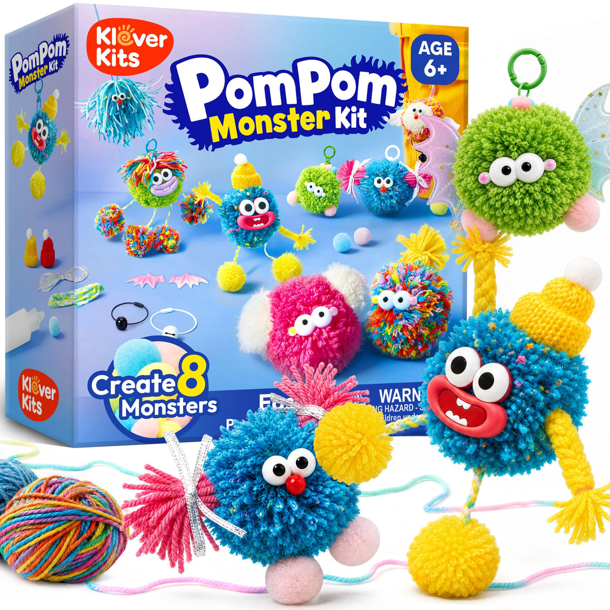 Klever Kits Halloween Pom Pom Monster Kits - DIY Plush Keychain Craft