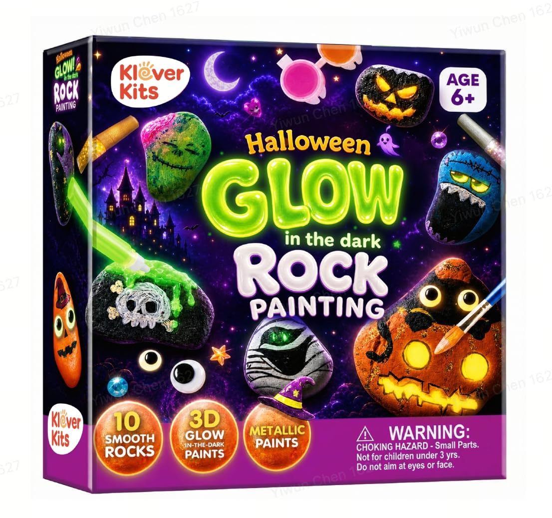 Klever Kits Halloween Glow-in-the-Dark Rock Painting Craft Kit