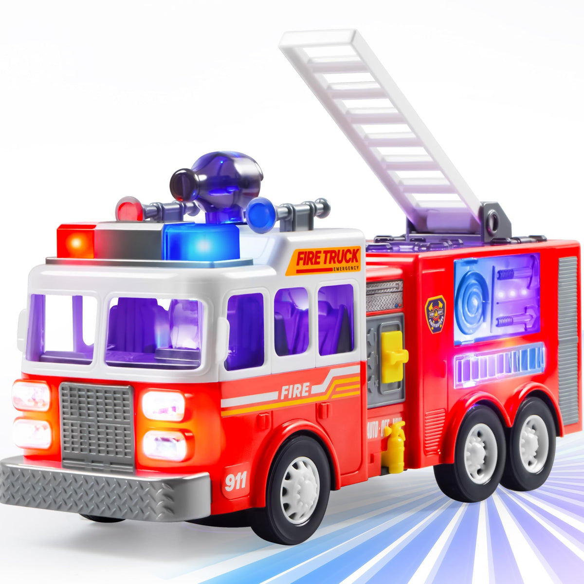 VROOMIX LED Bump & Go Fire Truck Toy with Sirens & Volume Control