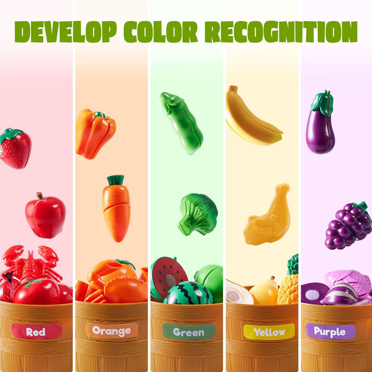 Play-Act Cutting Play Food Set - Color Sorting Learning Toy for Kids
