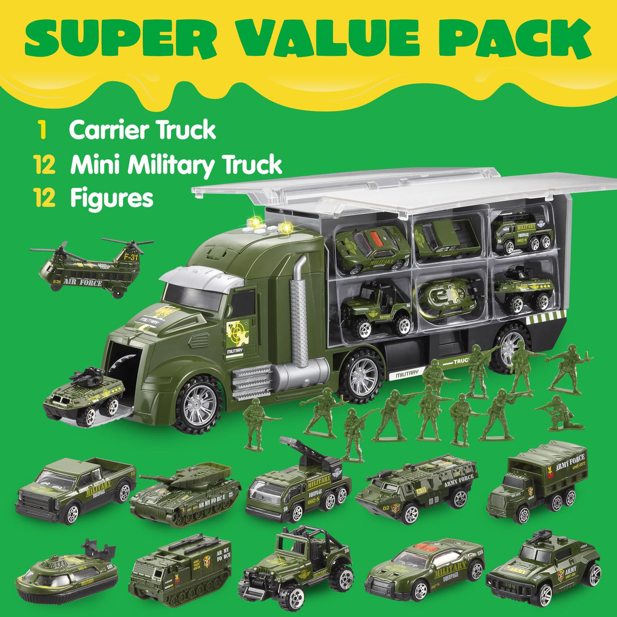 Vroomix 25-in-1 Construction Truck Toy Set - 12 Vehicles & 12 Workers