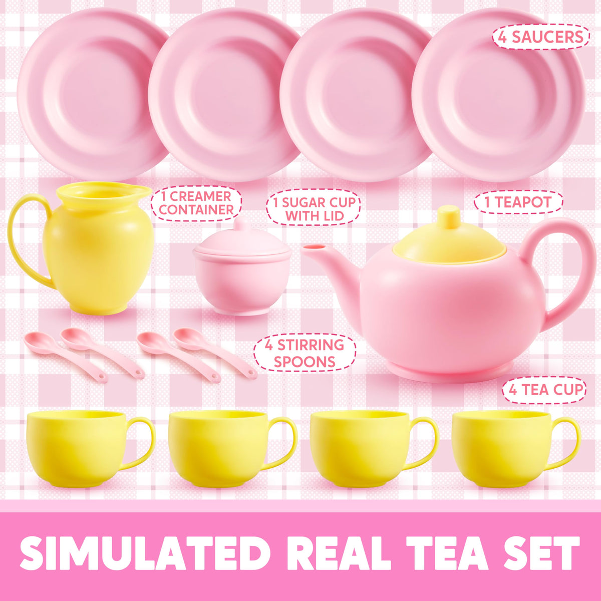 Play-Act 18 PCS Pretend Tea Party Set - BPA & Phthalates Free Play Food