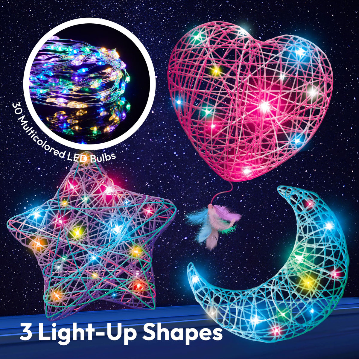 Klever Kits 3D String Art Kit - Light Up Toy with 30 LED Bulbs for Ages 8+