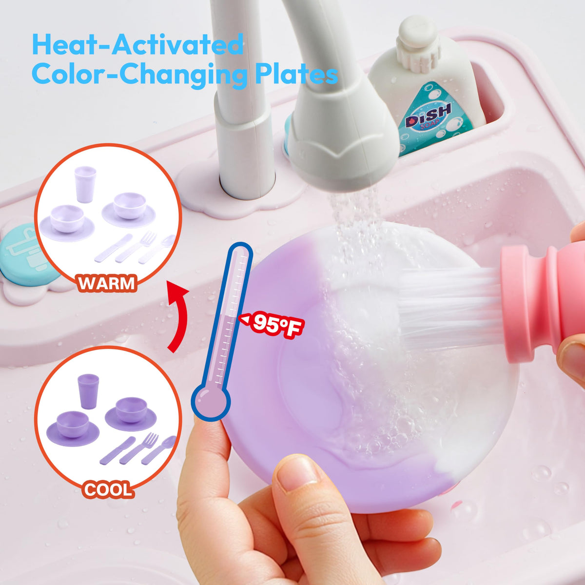 Play-Act Play Sink with Running Water - Color Changing Kitchen Toy, Pink