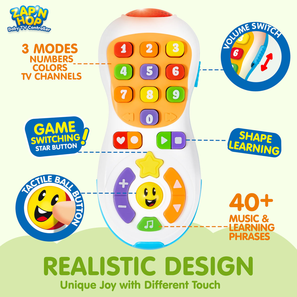 Play-Act Upgraded Toy Phone & Remote Set - 90+ Music & Learning Phrases