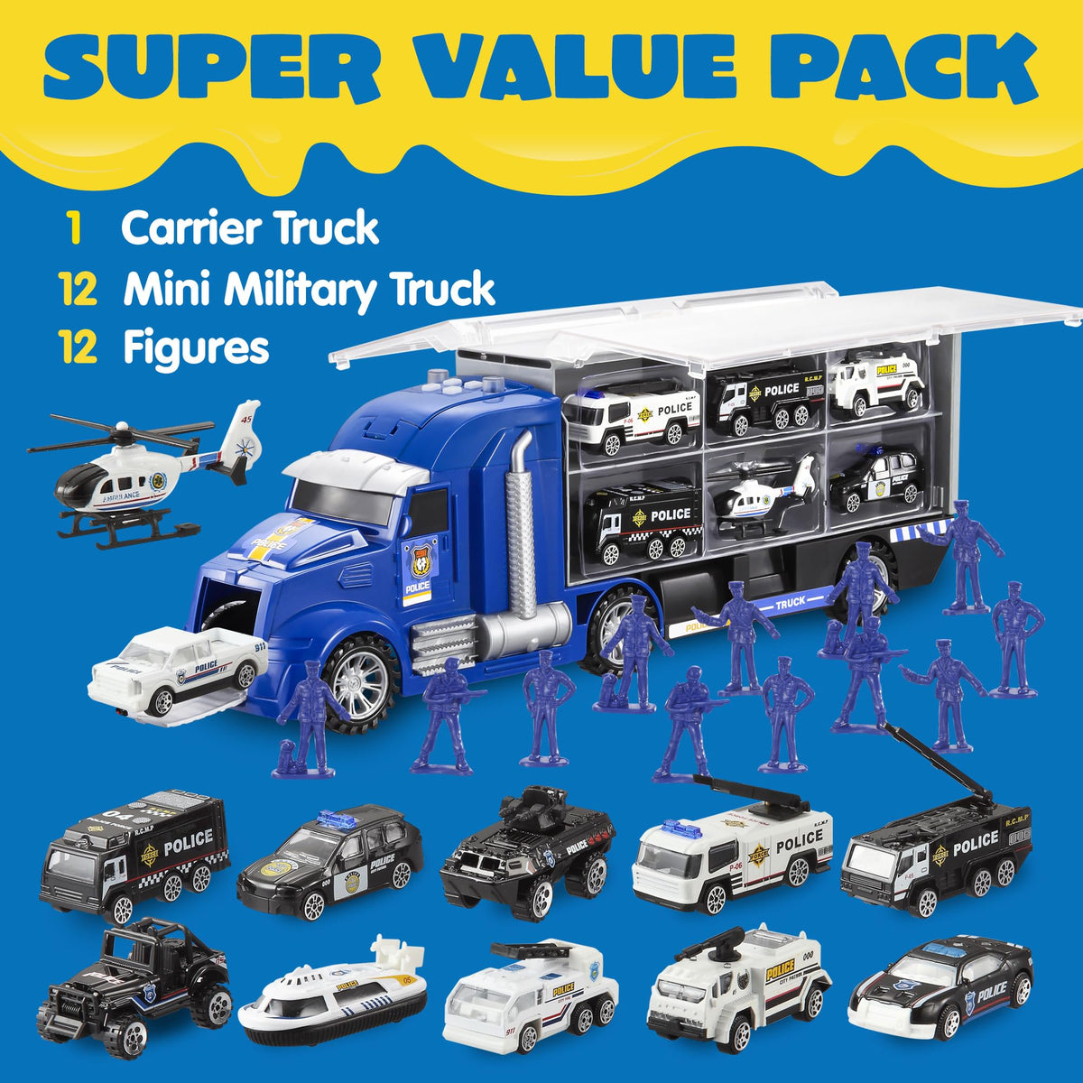 Vroomix 25-in-1 Construction Truck Toy Set - 12 Vehicles & 12 Workers