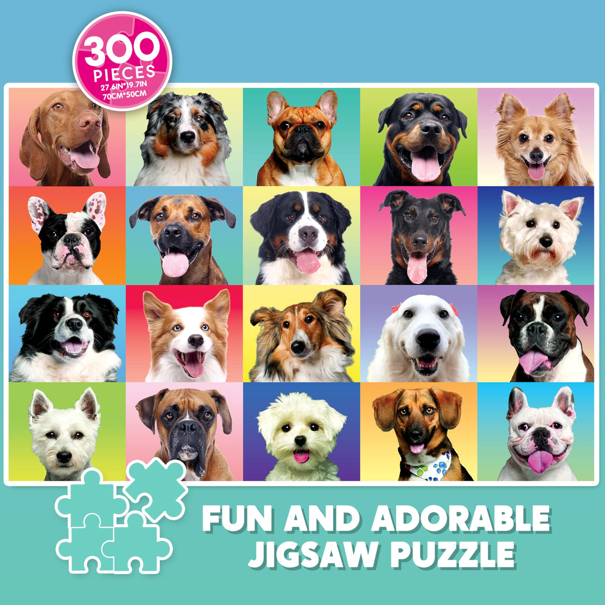 Play-Act 300 PCS Dog Jigsaw Puzzle - Multicolor Puppy Theme for Kids & Adults