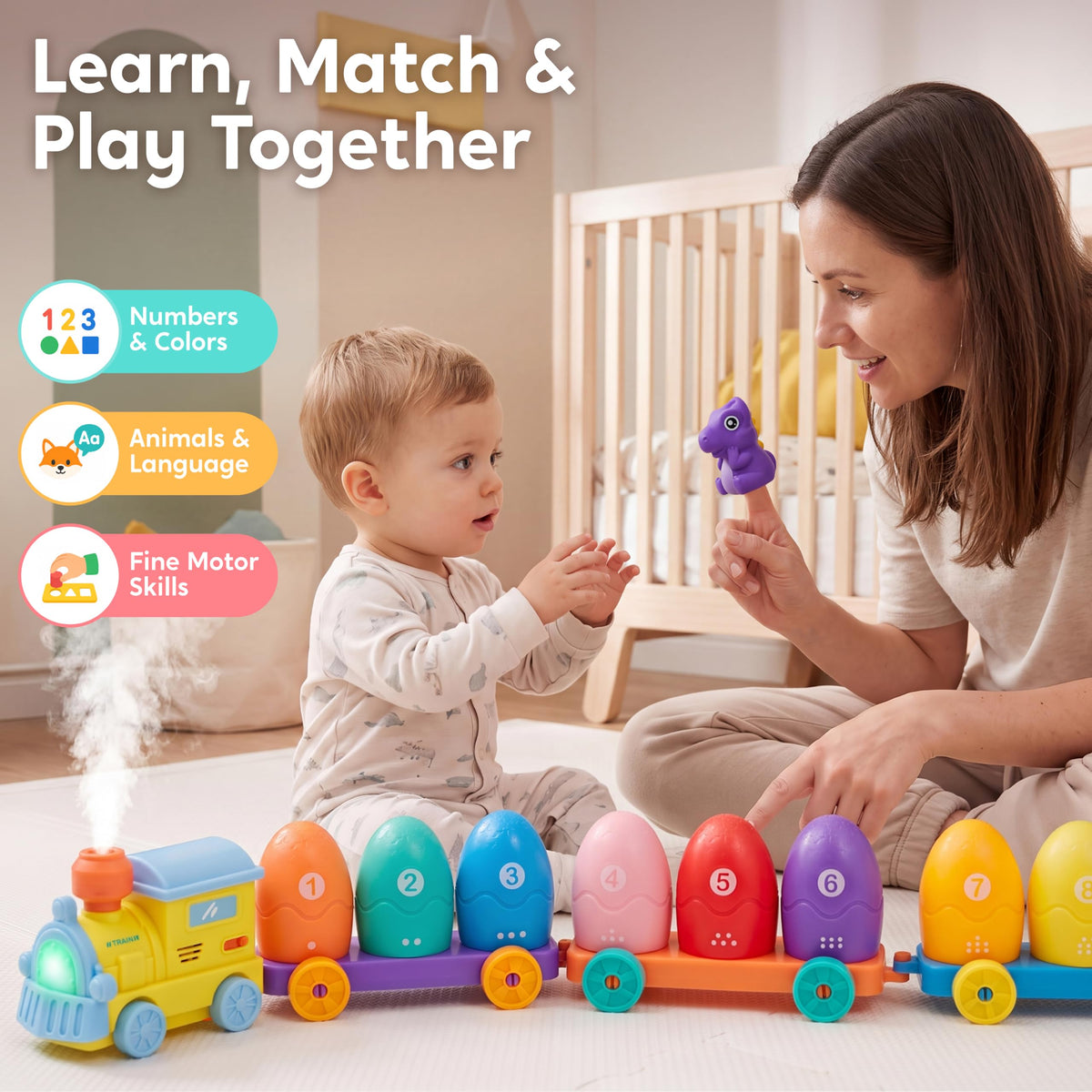 Play-Act Steam Dinosaur Train - Montessori Count & Match Learning Toy