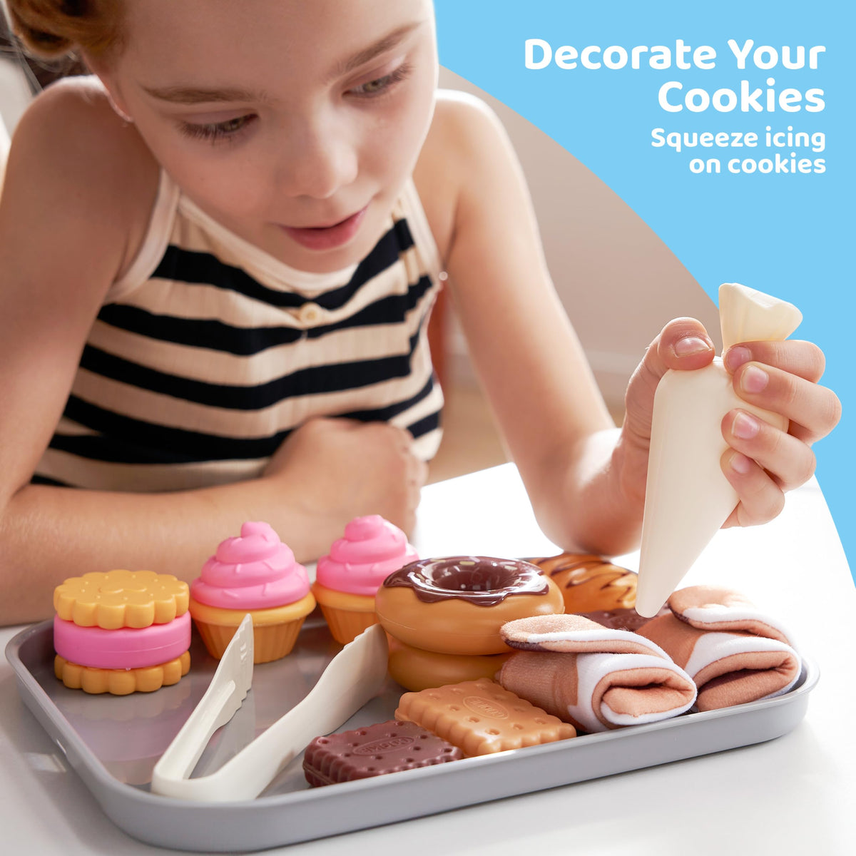Play-Act 17 PCS Cookie Play Food Set - Bakery Tray & Play Money for Kids