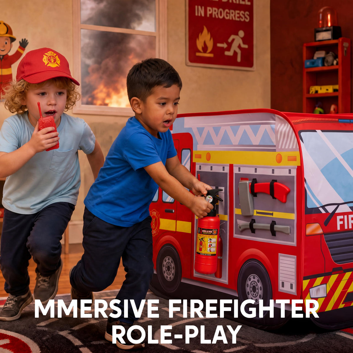Play-Act Fire Truck Pop-Up Play Tent - 5 Accessories for Kids 3+