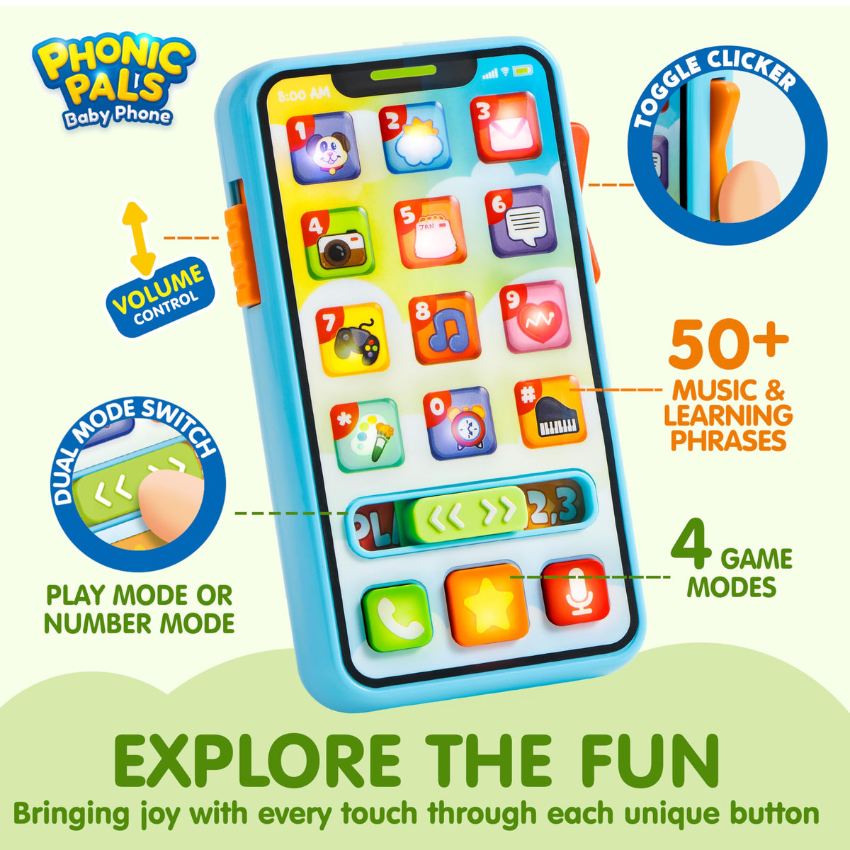 Play-Act Baby Cell Phone Toy - 4 Game Modes & 50+ Music Phrases