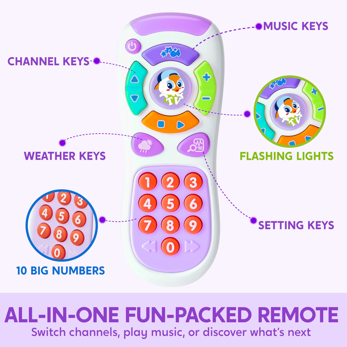 Play-Act Baby Learning Phone & Remote Toy - Purple Musical Smartphone